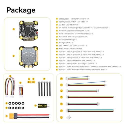 SpeedyBee V3 F7 Flight Controller Stack: 30x30 Drone FC Stack with 4in1 50A ESC BL32, Wireless Betaflight Configuration, Blackbox,Solder-Free Plugs,WiFi,Bluetooth for 3-6S 4" 5" FPV Drone Cinelifter