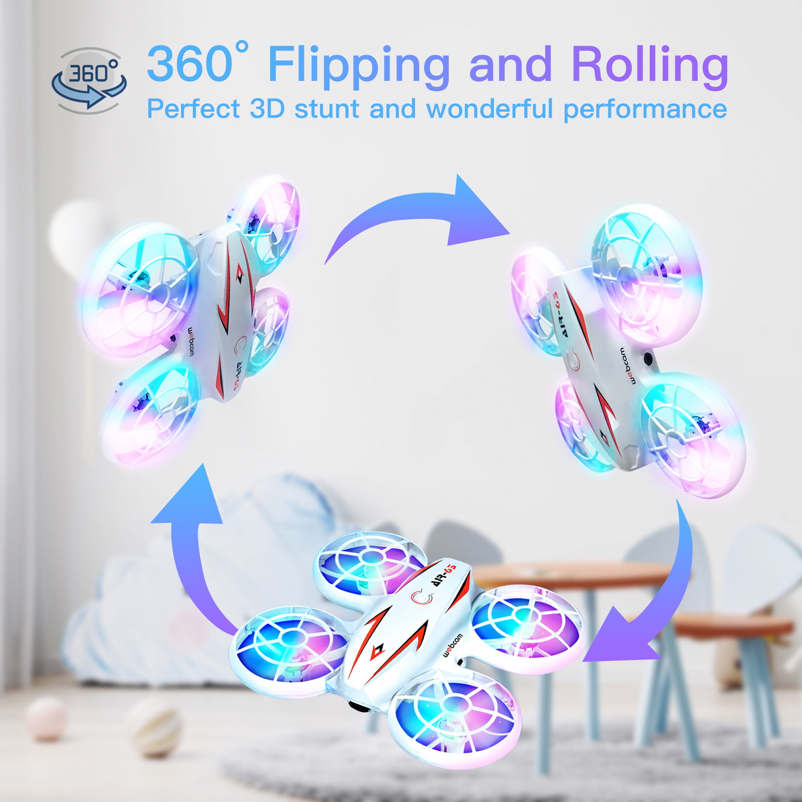 Mini LED Drone with 360 Flip & Headless Mode