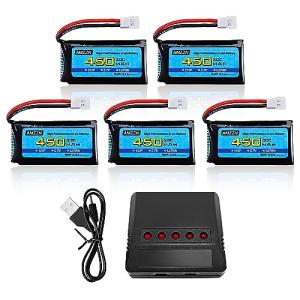 5-Pack 3.7V 450mAh Lipo Battery & Charger