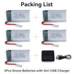 Tosiicop 3.7V 400mAh Drone Battery Pack - 5PCS