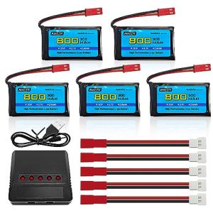 5 Pack 3.7V 800mAh Lipo Battery with Charger
