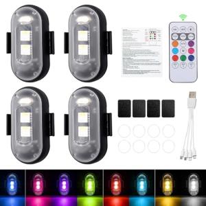 4PCs USB Rechargeable LED Strobe Lights with Remote