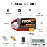 OVONIC 11.1V 1300mAh Lipo Battery with XT60 Plug (2 Pack)