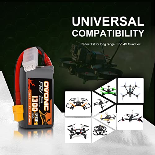 OVONIC 11.1V 1300mAh Lipo Battery with XT60 Plug (2 Pack)