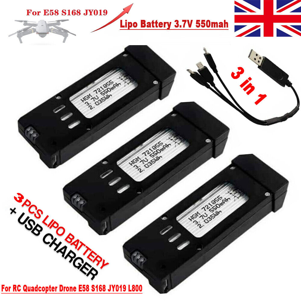 3.7V 500mAh Lipo Battery for Drone (3-pack)