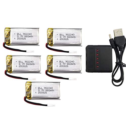 5PCS 3.7V 550mAh Drone Battery+Charger