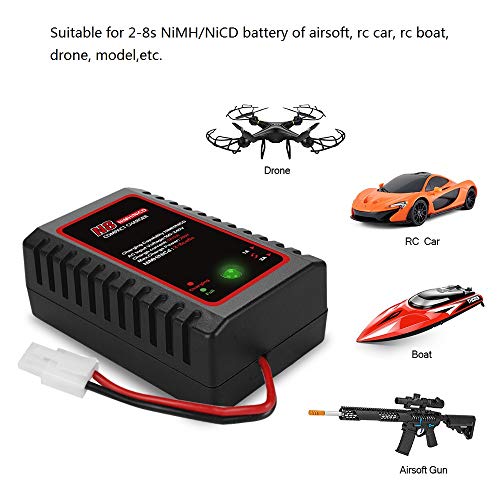 HTRC N8 NiMH Charger for 2-8s Nimh/NiCD Battery Pack(2.4V 3.6V 4.8V 6V 7.2V 8.4V 9.6V) of Airsoft RC Car RC Boat Drone,RC Charger for NiMH/NiCD Battery Pack with Standard/Mini Tamiya Connector