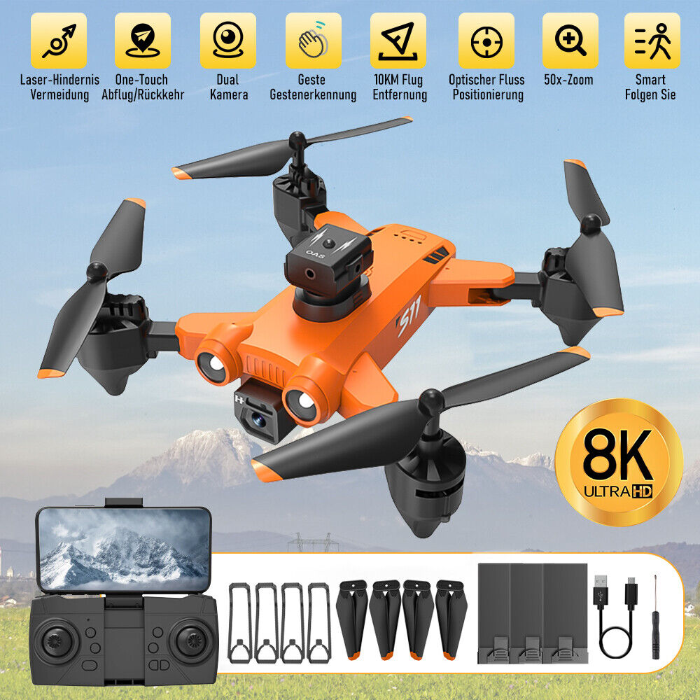 RC Drone with 8K HD Dual Camera WiFi FPV Foldable Quadcopter +3 Batteries & Bag