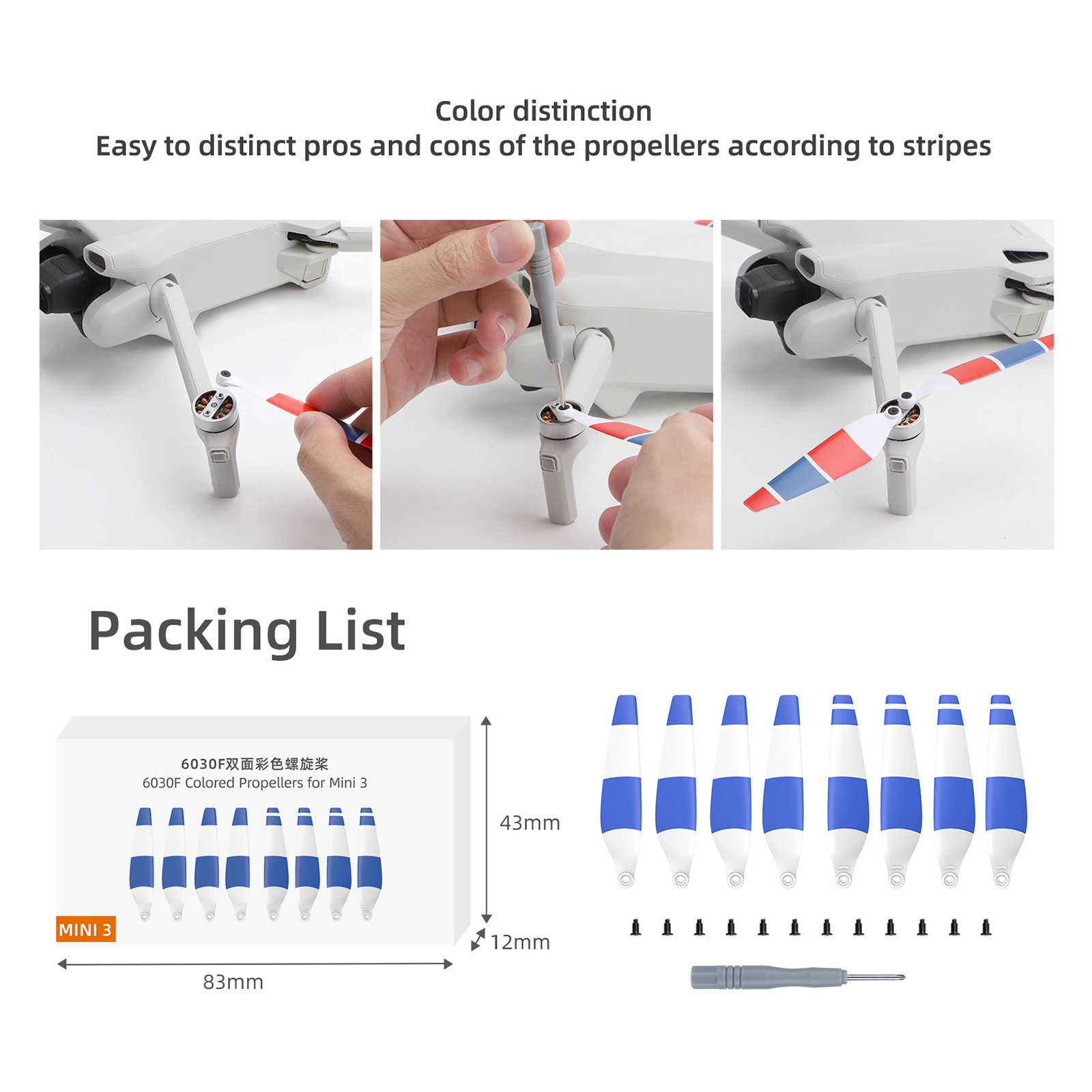 Blue Smrinog 8pcs Blade Props for DJI Mini 3