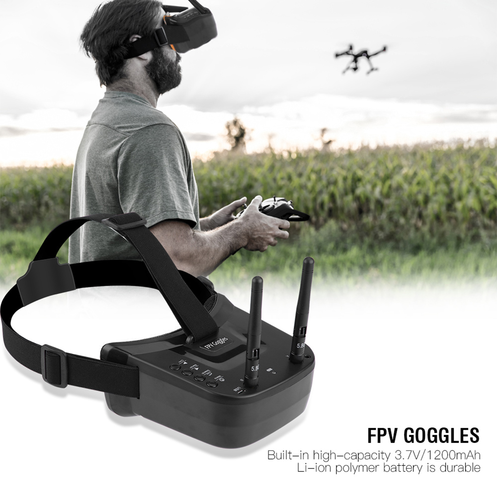 3" Built-In FPV Drone Goggles - 1200mAh Battery