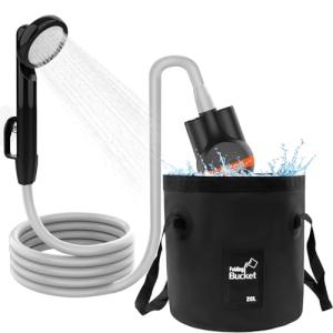 acetek Portable Shower Camping Shower, Outdoor Camp Shower Pump with 5 Gallons Collapsible Bucket, Rechargeable Shower Battery Powered Handheld Shower Head kit for Camping, Beach Washing, Pet Cleaning