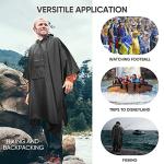 PTEROMY Hooded Rain Poncho for Adult with Pocket, Waterproof Lightweight Unisex Raincoat for Hiking Camping Emergency (Black)