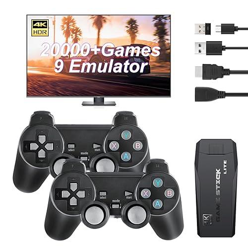 Qonmpcvu Wireless Retro Game Console,Retro Gaming Console,Retro Game Stick,Retro Video Game Console Within 20000+ byte arcade Games, 4K HDMI Output, and 2.4GHz Video Game Controller for TV Plug(64G)