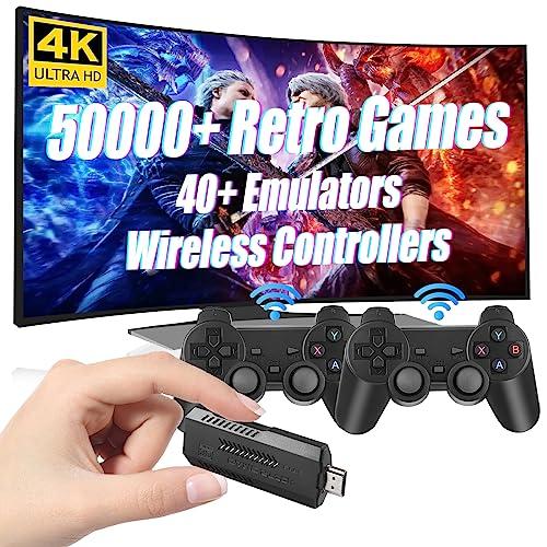 Wireless Retro Game Console, 128G Game Console Built in 50,000 Games, 40+ Emulators, Dual Wireless Controllers, Plug & Play Video Game Consoles, 4K HDMI Nostalgia Stick Game for TV