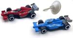 Toy Car Track Set, Flexible Track, with pressure Suction Cup, 2 small racecars, zipup storage bag, Highly flexible two-lane racetrack. Slot Car Race Tracks Set, DOUBLESIDED 5+ meters long