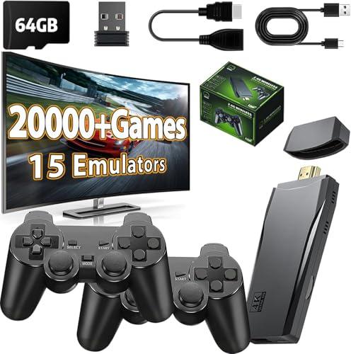 ANGFA Wireless Retro Game Console Stick, Nostalgia Gaming Stick, Plug & Play TV Video Gaming Stick with 20000+ Games Built-in, 15 Retro Emulators, 4K HDMI Output, 2 2.4G Wireless Controllers (64GB)