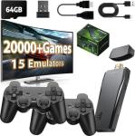 ANGFA Wireless Retro Game Console Stick, Nostalgia Gaming Stick, Plug & Play TV Video Gaming Stick with 20000+ Games Built-in, 15 Retro Emulators, 4K HDMI Output, 2 2.4G Wireless Controllers (64GB)