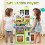 HOLYFUN Kids Pretend Play Kitchen Set with Sounds, Lights, Cooking Stove, Sink, and Play Food - Toy Kitchen for Toddlers (Green)