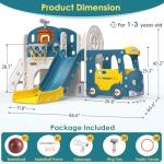 BIERUM 10 in 1 Toddler Slide, Baby Slide for Toddlers Age 1+ with Ring Toss, Basketball Hoop and Bus Play House, Indoor Outdoor Slide Toddler Playset Toddler Playground Blue Yellow