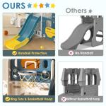 BIERUM 10 in 1 Toddler Slide, Baby Slide for Toddlers Age 1+ with Ring Toss, Basketball Hoop and Bus Play House, Indoor Outdoor Slide Toddler Playset Toddler Playground Blue Yellow