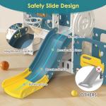 BIERUM 10 in 1 Toddler Slide, Baby Slide for Toddlers Age 1+ with Ring Toss, Basketball Hoop and Bus Play House, Indoor Outdoor Slide Toddler Playset Toddler Playground Blue Yellow