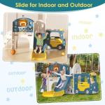 BIERUM 10 in 1 Toddler Slide, Baby Slide for Toddlers Age 1+ with Ring Toss, Basketball Hoop and Bus Play House, Indoor Outdoor Slide Toddler Playset Toddler Playground Blue Yellow