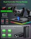 Auto Cooling Fan and Charge Stand Accessories for Xbox Series X Console with 15 Light Modes, Wireless Dual Charger Dock for XSX Controller, 2 Rechargeable Batteries, Headset Stand & Game Disc Storage