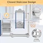 BIERUM 5 in 1 Toddler Slide and Swing Set, Kid Slide for Toddlers Age 1-3, Bus Themed Baby Slide with Basketball Hoop, Indoor Outdoor Slide Toddler Playset Toddler Playground Blue Gray