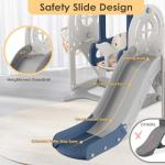 BIERUM 5 in 1 Toddler Slide and Swing Set, Kid Slide for Toddlers Age 1-3, Bus Themed Baby Slide with Basketball Hoop, Indoor Outdoor Slide Toddler Playset Toddler Playground Blue Gray