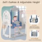 BIERUM 5 in 1 Toddler Slide and Swing Set, Kid Slide for Toddlers Age 1-3, Bus Themed Baby Slide with Basketball Hoop, Indoor Outdoor Slide Toddler Playset Toddler Playground Blue Gray