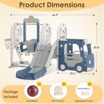 BIERUM 5 in 1 Toddler Slide and Swing Set, Kid Slide for Toddlers Age 1-3, Bus Themed Baby Slide with Basketball Hoop, Indoor Outdoor Slide Toddler Playset Toddler Playground Blue Gray