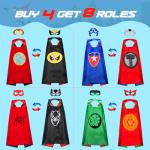 Roko Toys for 3-10 Year Old Boys, Superhero Capes for Kids 3-12 Year Old Boy Gifts Boys Cartoon Dress up Costumes Party Supplies Easter Basket Stuffers (8 Heroes Double-sided)
