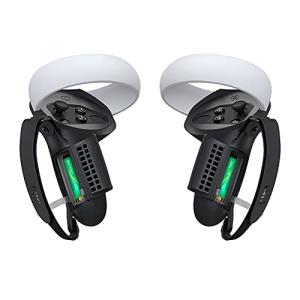 KIWI design Upgraded Controller Grips Cover Compatible with Quest 2 Accessories, with Battery Opening Protector with Knuckle Straps (Black)