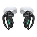 KIWI design Upgraded Controller Grips Cover Compatible with Quest 2 Accessories, with Battery Opening Protector with Knuckle Straps (Black)