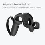 KIWI design Upgraded Controller Grips Cover Compatible with Quest 2 Accessories, with Battery Opening Protector with Knuckle Straps (Black)