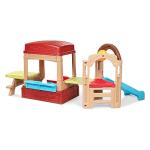 Simplay3 Sunny Slide and Climb Picnic Playhouse - Indoor or Outdoor Backyard Playset for Kids with Kitchen, Picnic Table, Toddler Slide, Working Door, Kids Ages 18 Months to 6 Years