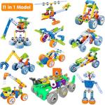 MOONTOY 11 in 1 STEM Toys for 4 5 6 7 8+ Year Old Boy Birthday Gifts Building Toys Kids Age 4-8 5-7 6-8 Educational Blocks STEM Kits Activities Erector Set Robot Engineering Construction Creative Game