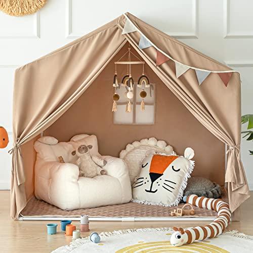 Razee Kids Play Tent, Large Playhouse Tent Indoor, Play House Kids Tent Castle Tent for Girls Boys, Play Cottage (Khaki)