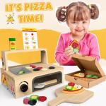 WOODMAM Wooden Pizza Toy - 48 PCS Montessori Pretend Play Food for Ages 3+, Educational Learning Toy Wooden Playset with Bake Oven, Christmas Birthday Gift for 3 4 5 6 Year Old