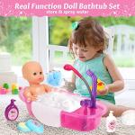 deAO Newborn Baby Doll Bath Set - Real Working Bathtub with Detachable Shower Spray, Toy Gift Set for 3+ Years Old Kids