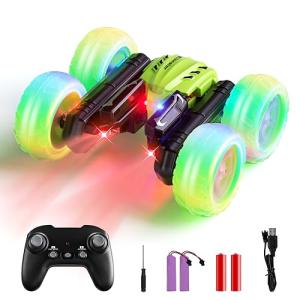 28°C RC Cars Stunt Cars, Remote Control Car for Boys Girls, Drift High Speed RC Cars, 360° Flips Double-Side RC Monster Truck with Headlight Wheel Light, Toys Gift for Kids on Christmas (Green)