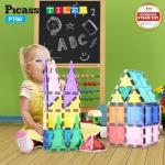 PicassoTiles Magnetic Tiles 60pcs Kids Toys Classroom Sensory Toy for Toddlers STEM Learning Building Blocks, Montessori Pretend Play Magnet Tile Construction Stacking Block Boys Girls Ages 3+ PT60
