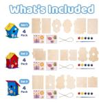 Neliblu 12 DIY Wooden Birdhouses - Creative Arts and Crafts Set for Kids and Adults - Unfinished Wood Birdhouse Kits with Paint Strips, Brushes, Stickers, and Strings - Build Your Own Bird Houses