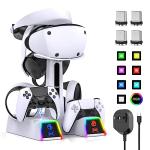RGB Controller Charging Station for PS VR2 / PS5 / PS5 Edge with 5V/3A Adapter & 10 Led Light, Wireless Controller Charger Dock for Playstation 5, Charging Stand with VR2 Headset Holder