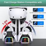 RGB Controller Charging Station for PS VR2 / PS5 / PS5 Edge with 5V/3A Adapter & 10 Led Light, Wireless Controller Charger Dock for Playstation 5, Charging Stand with VR2 Headset Holder