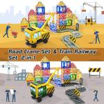 Magnetic Tiles Magnetic Construction Set with 2 Cranes Boys Toys for Ages 3-5 5-7 8-10 Building Toys Includes Crane, Road Tracks, Train, Train Tracks, Dolls, Car Toy, Traffic Lights and Stations