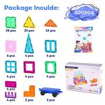 Anbalulu Magnetic Tiles, 100PCS Magnetic Blocks for Kids, Magnet Building Set with 2 Cars, Construction Building Set,STEM Sensory Educational Toys Gift for Toddlers Kids 3 4 5 6 7 8 9 Year Old