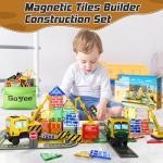 Magnetic Tiles Magnetic Construction Set with 2 Cranes Boys Toys for Ages 3-5 5-7 8-10 Building Toys Includes Crane, Road Tracks, Train, Train Tracks, Dolls, Car Toy, Traffic Lights and Stations