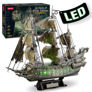 3D Puzzles for Adults Green LED Flying Dutchman, 360 Pieces Haunted Pirate Ship Arts & Crafts for Adults Gifts for Men Women Model Kit, Lighting Ghost Ship 2024 Easter Gifts Teacher Appreciation Gifts