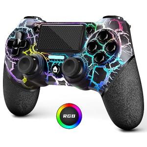 AceGamer Light-up Wireless Controller for PS4,Black Crack Custom Design with RGB Light,1000mah Battery, 3.5mm Audio Jack and Turbo Function,Compatible with PS4/Slim/Pro and Windows PC